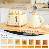 HOMCOM 1.7L Rapid Boil Kettle & 4-Slice Toaster Set, Beige, Safety & Browning