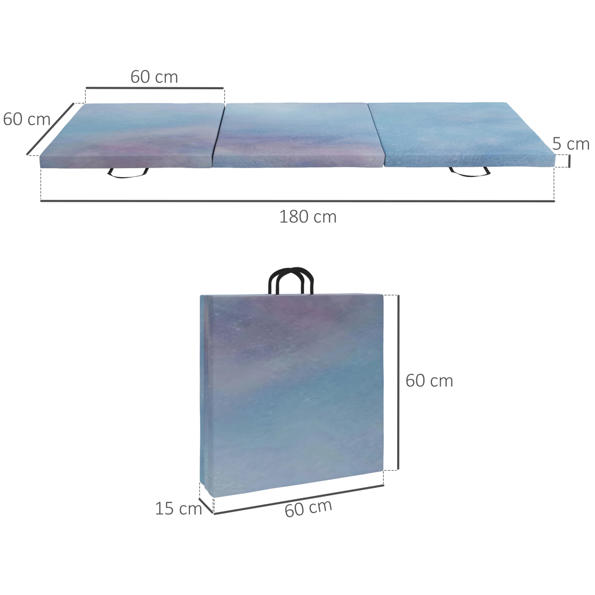 HOMCOM 6FT Foldable Gymnastics Mat, Tri-Fold 2" Thick Crash Mat, Blue