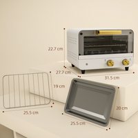 HOMCOM 12L Mini Toaster Oven 750W Countertop, Glass Door, White