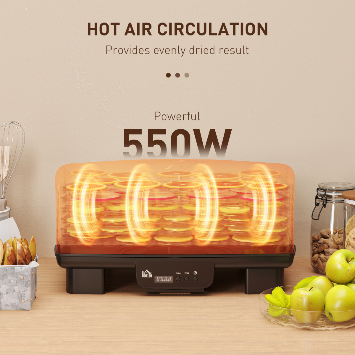 HOMCOM 6-Tray Food Dehydrator Machine, 40–70°C Fruit Meat Veg Dryer, Black