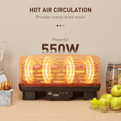 HOMCOM 6-Tray Food Dehydrator Machine, 40–70°C Fruit Meat Veg Dryer, Black