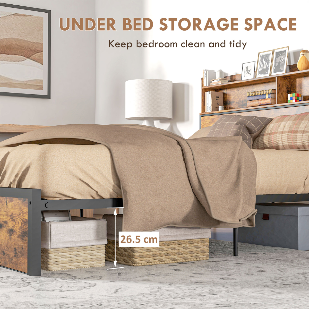 HOMCOM King Bed Frame 5.2FT with Storage Headboard & Under Bed Storage