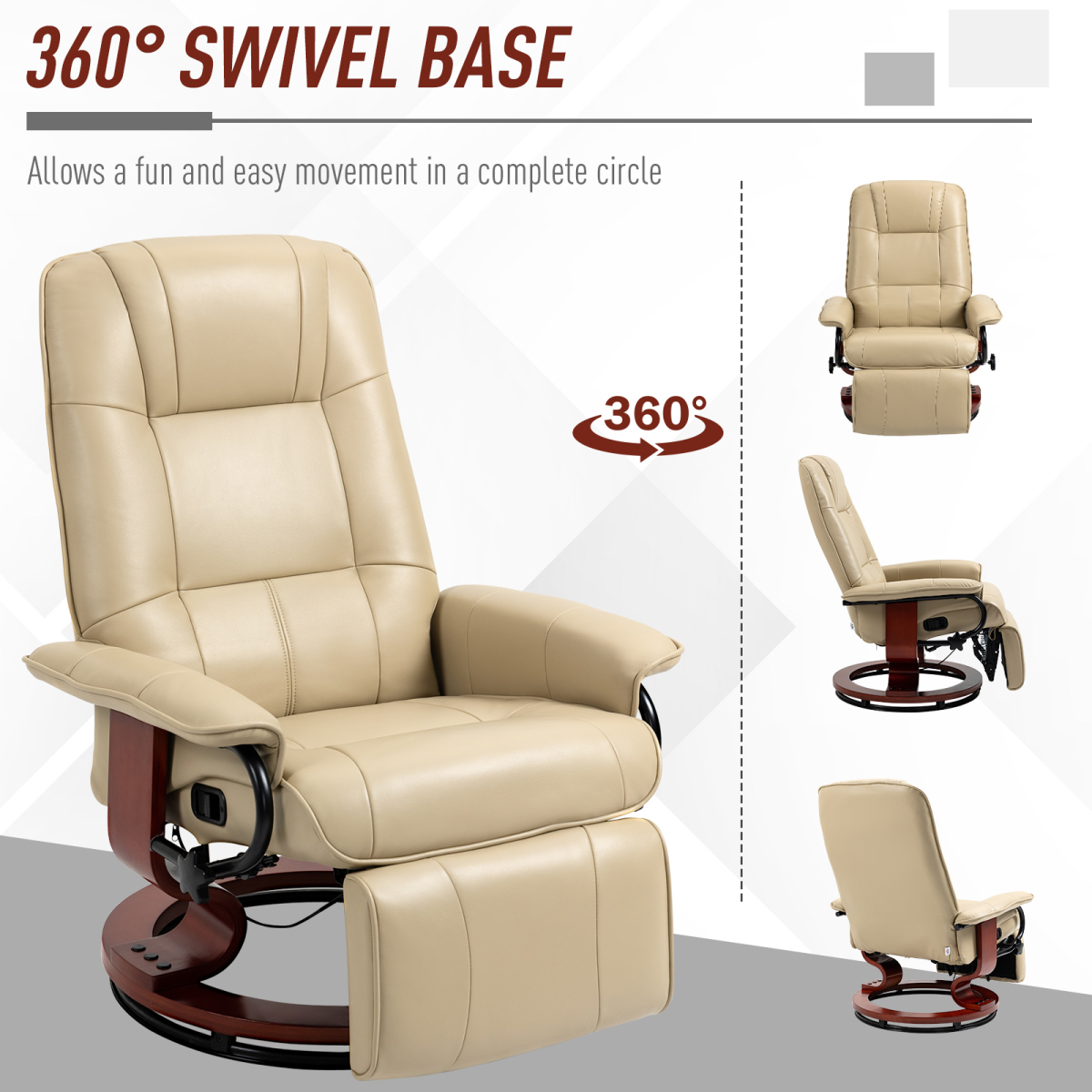 HOMCOM Ergonomic Recliner Office Chair PU Leather Lounger 145° Cream 120kg
