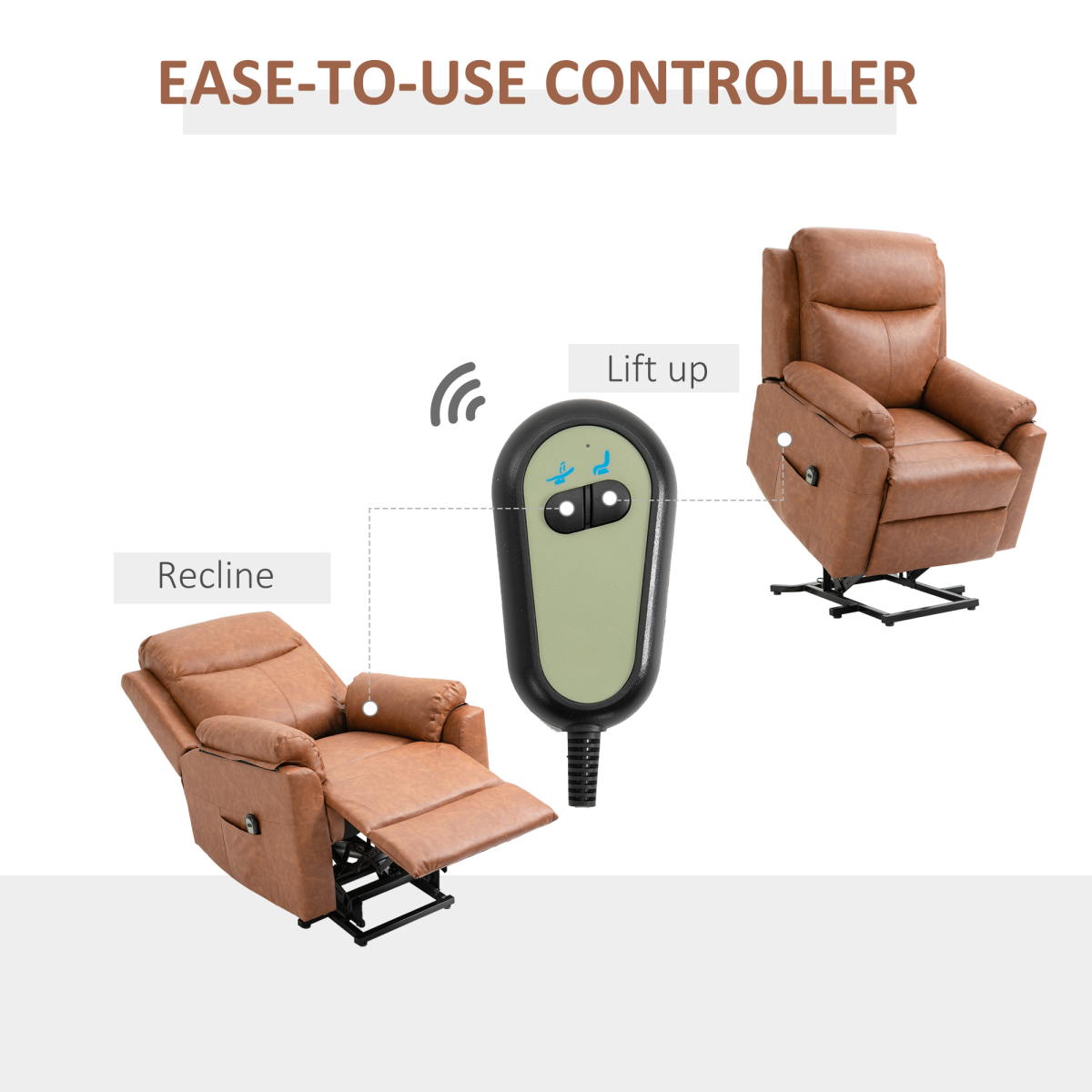 HOMCOM Electric Power Lift Chair Riser Recliner w/ Remote Control Brown 120kg