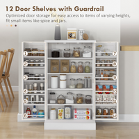 HOMCOM White Kitchen Cupboard Double Doors 5-Tier Shelf 12 Spice Racks
