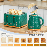 HOMCOM 1.7L Kettle & 4-Slice Toaster Set Rapid Boil Green Pebbled Design UK