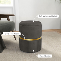 HOMCOM Grey Round Storage Pouffe Footstool Cushioned Top Hidden Space Velvet UK