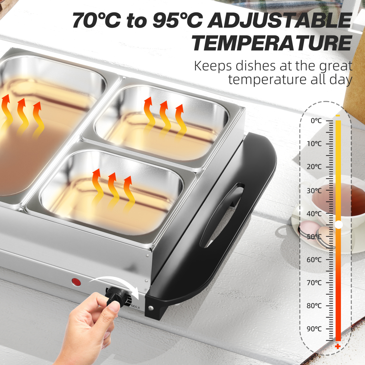 HOMCOM 6L Electric Food Warmer Buffet Server 70–95°C with Lids, Trays