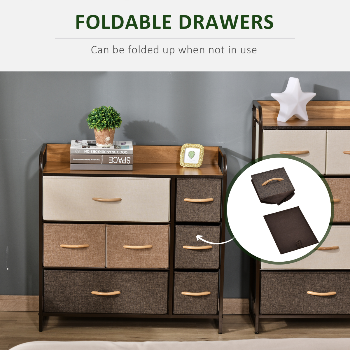 HOMCOM 7 Drawer Fabric Dresser Chest of Drawers Storage Organizer MDF Top