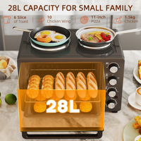 HOMCOM 28L Toaster Oven 2 Hot Plates Grill Roast Bake Countertop 2600W Black