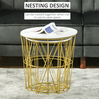 HOMCOM Set of 2 Nesting End Tables Side Tables with Basket Removable Top White