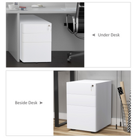 3 Drawer Metal Filing Cabinet Lockable 4 Wheels Compact Under Desk White
