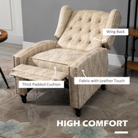 HOMCOM Beige Marble Effect Manual Reclining Armchair Footrest Nailhead Studs 150kg