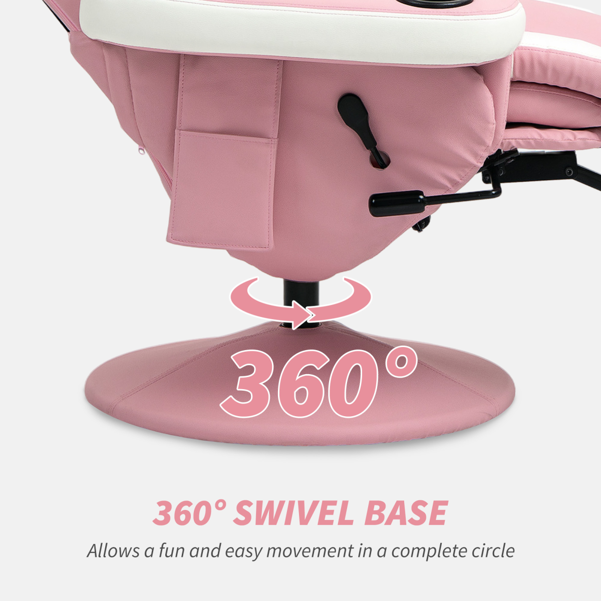 HOMCOM Pink 135° Manual Recliner Swivel Armchair PU Sofa Chair Footrest 130kg