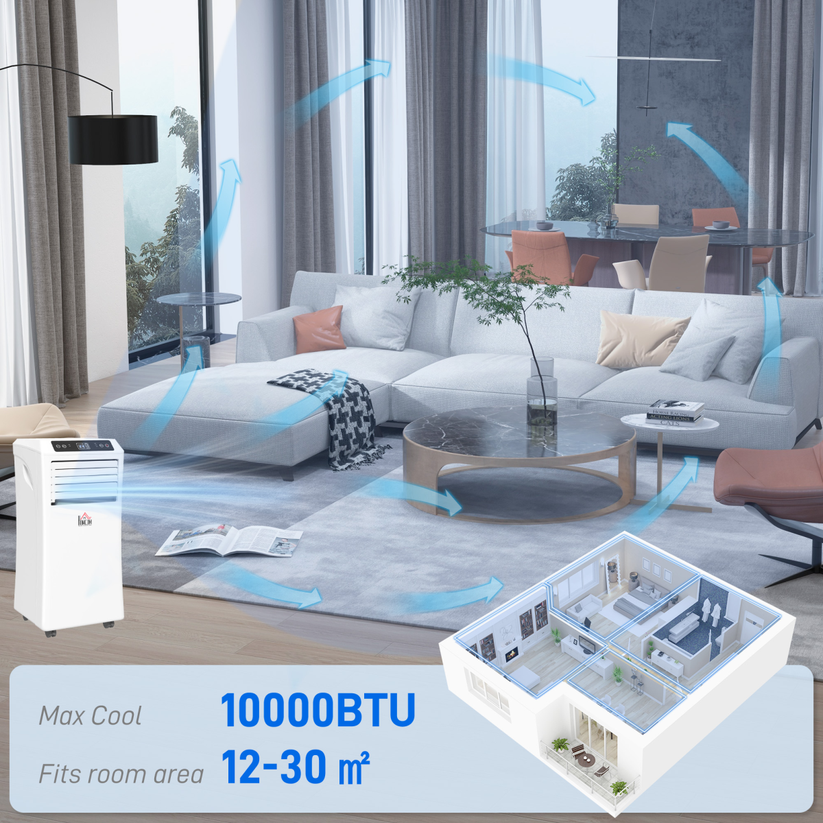 HOMCOM 1080W Portable Mobile Air Conditioner Dehumidifier Fan w RC 24hr Timer