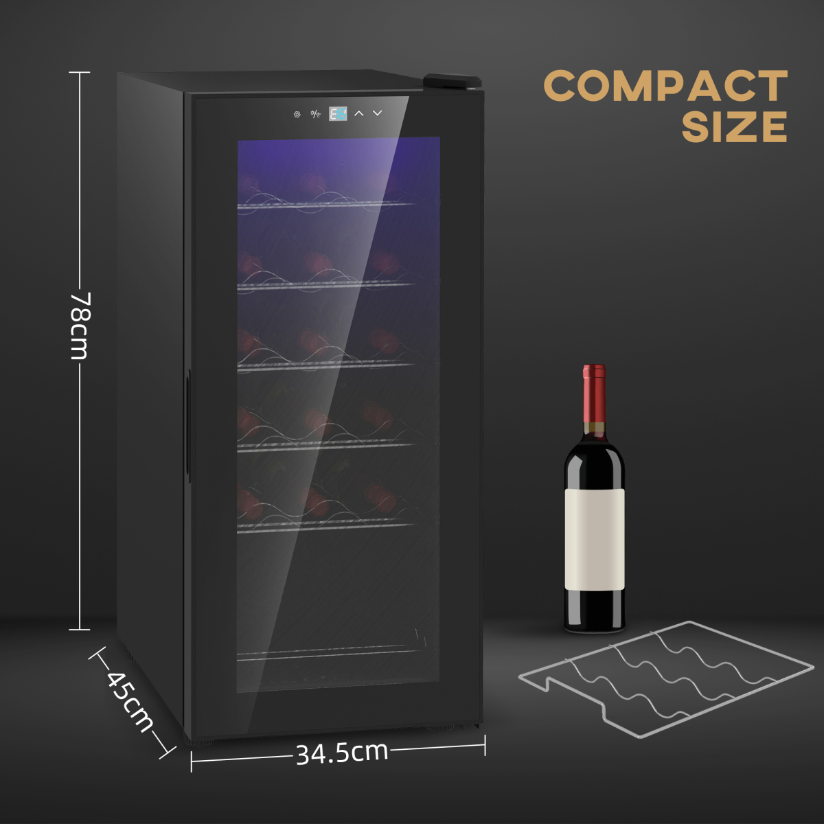 HOMCOM 50L Wine Cooler Fridge 18 Bottles Undercounter Glass Door LED 41dB