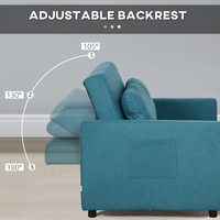 HOMCOM 2 Seater Sofa Bed Convertible Click-Clack Settee Blue w/ Cushions Pockets