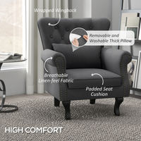 HOMCOM Vintage Armchair Wingback Accent Chair with Naihead Trim Dark Grey