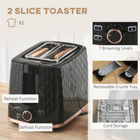 HOMCOM 1.7L Kettle & 2-Slice Toaster Set Fast Boil Auto Pop-Up Black