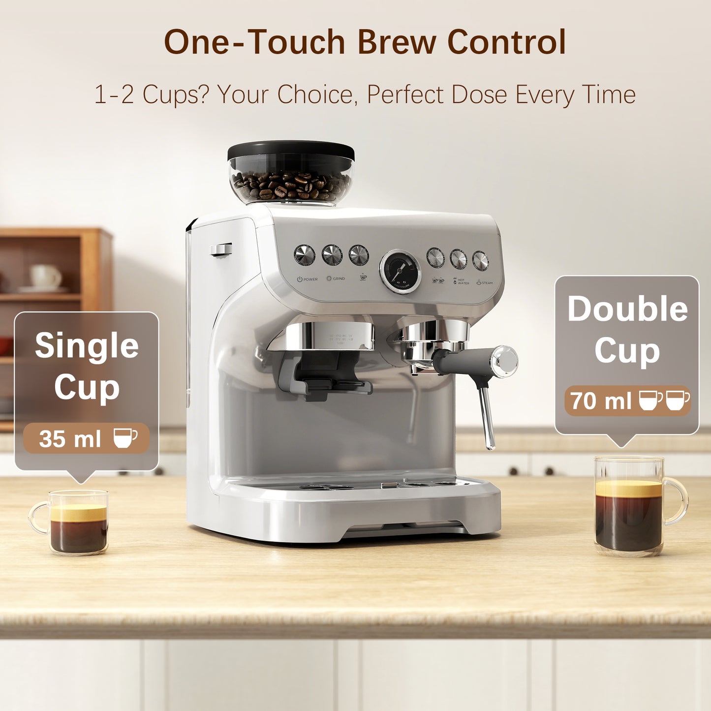 HOMCOM Espresso Machine with Bean Grinder & Steam Wand, 15 Bar, Silver