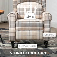 HOMCOM Khaki Recliner Chair Wingback Armchair Adjustable Back 150kg 90-150°