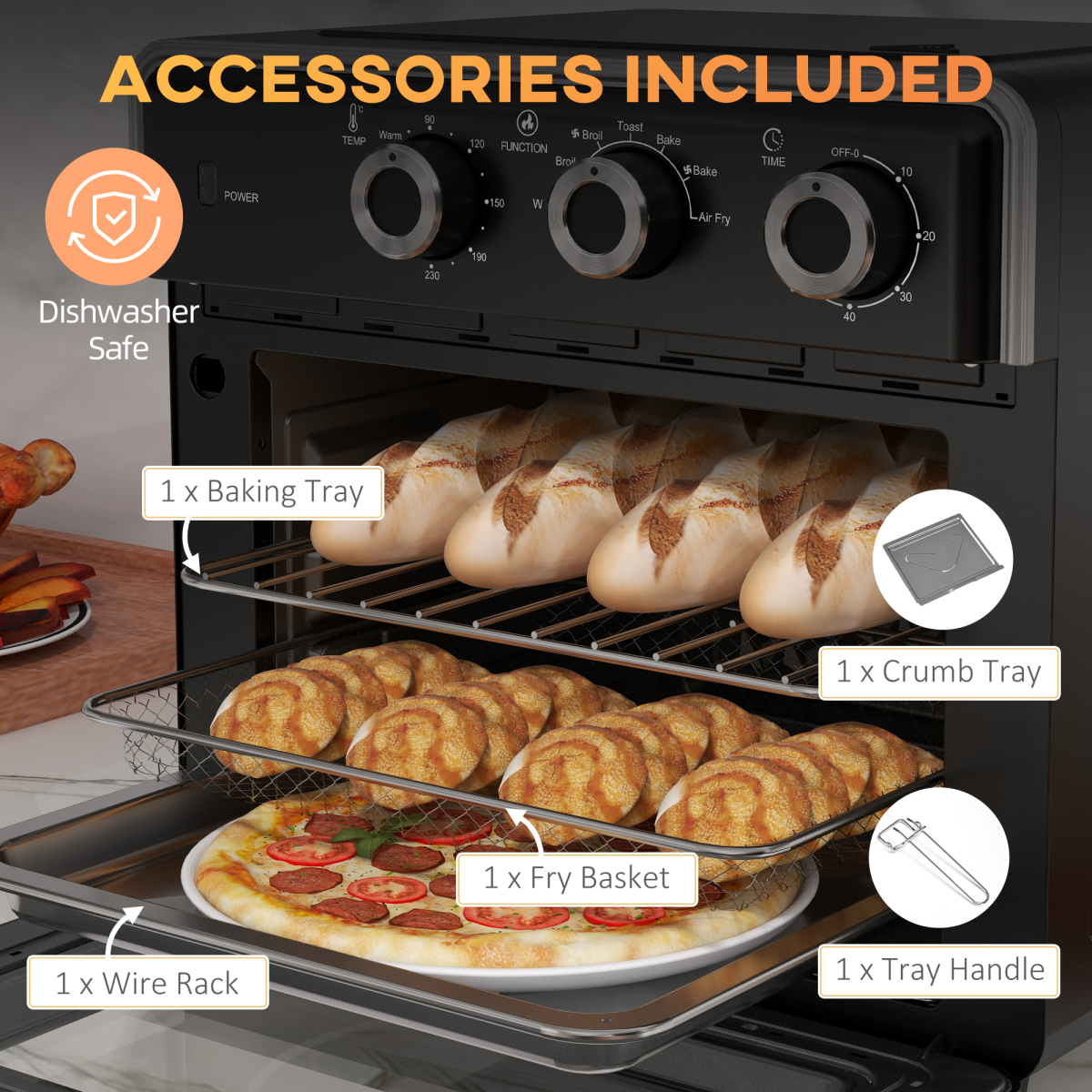 HOMCOM 20L Air Fryer Oven Mini Countertop Convection Oven 1400W Black