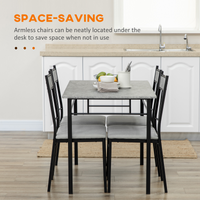 HOMCOM 5-Piece Dining Table Set 4 Chairs Marble-Effect, Padded Seats, Light Grey