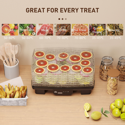 HOMCOM 6-Tray Food Dehydrator Machine, 40–70°C Fruit Meat Veg Dryer, Black
