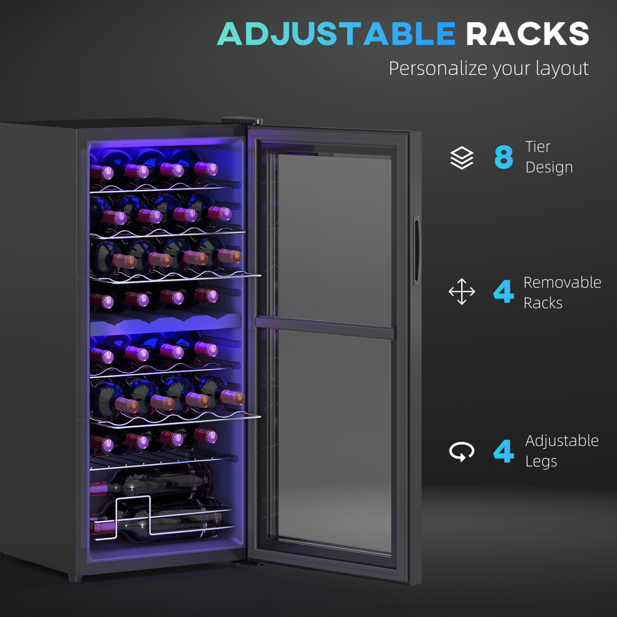 HOMCOM 86L Dual Zone Wine Cooler, Black, 5–18°C Touch Control, UV Glass Door