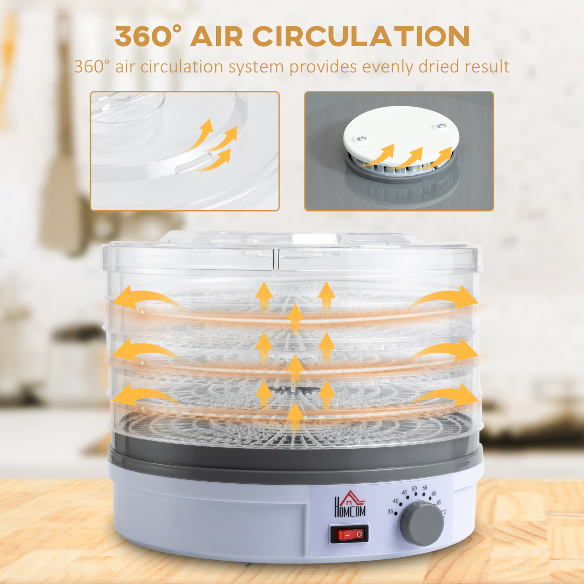 5 Tier Food Dehydrator 245W Stainless Steel Dryer Timer LCD 35-70°C White