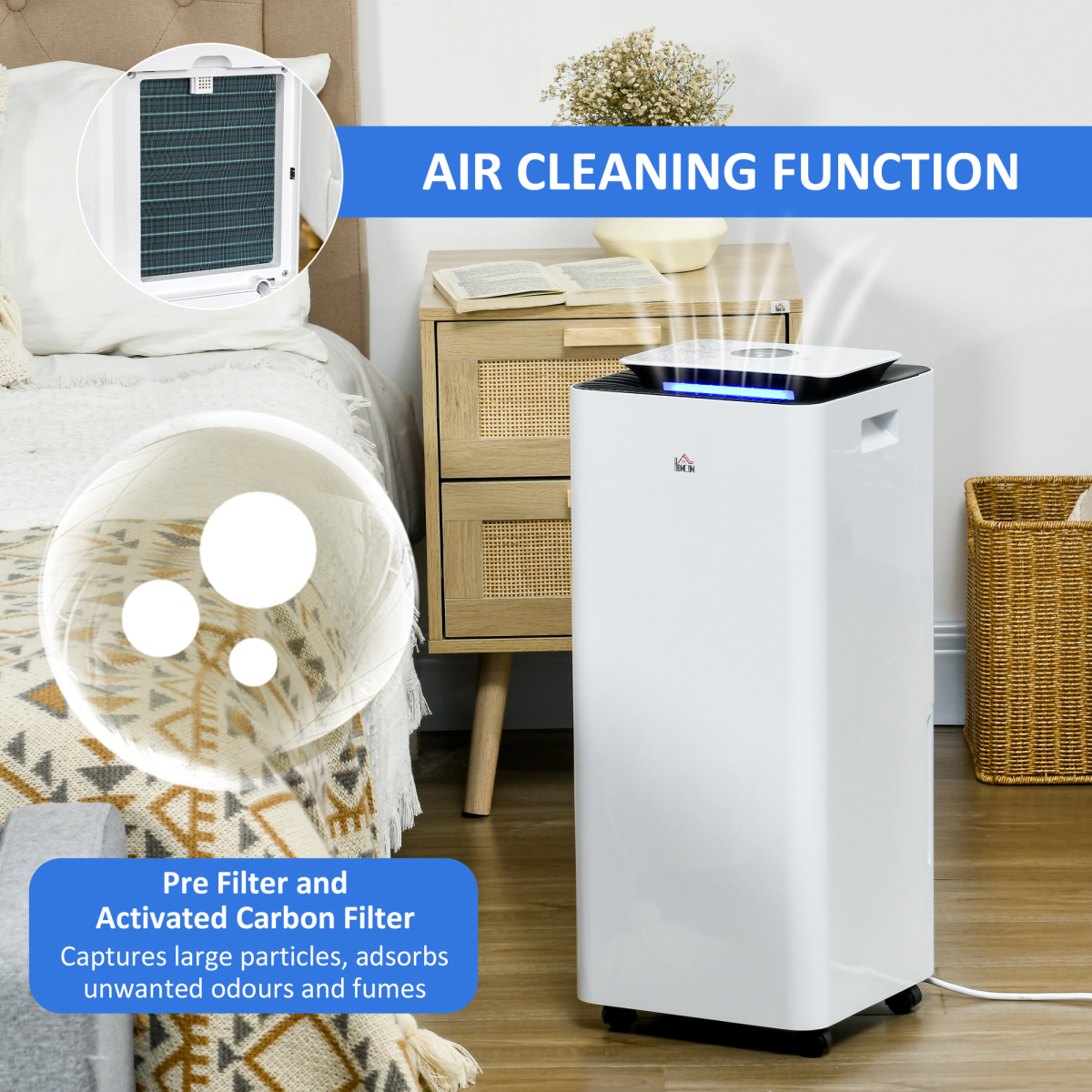 HOMCOM 16L/Day Protable Quiet Air Dehumidifier with Purifier, Timer, 5 Modes
