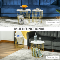 HOMCOM Set of 2 Nesting End Tables Side Tables with Basket Removable Top White
