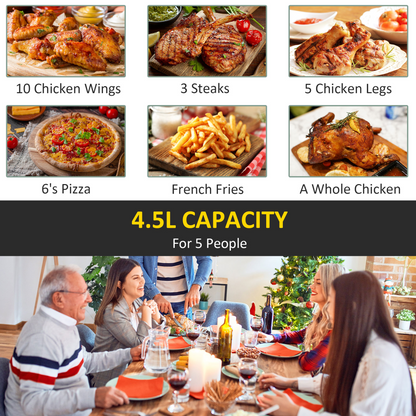 HOMCOM Air Fryer 4.5L 1500W Digital Touch, 8 Presets, Rapid Air, Timer