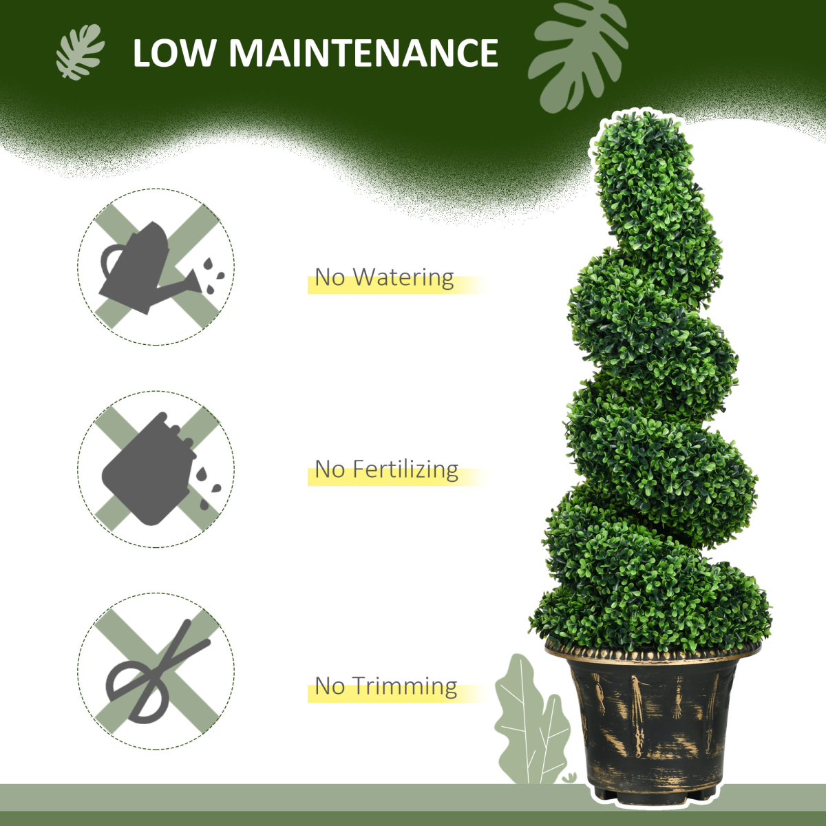 HOMCOM Set of 2 Artificial Boxwood Topiary Spiral Trees in Pots, 90cm