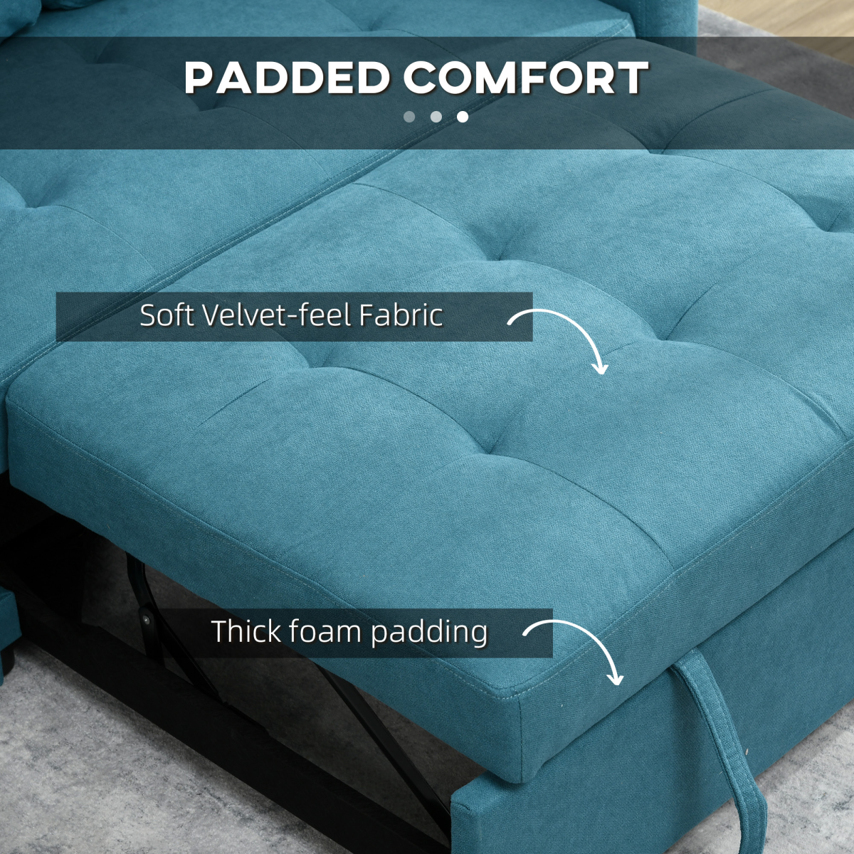 HOMCOM 2 Seater Sofa Bed Convertible Click-Clack Settee Blue w/ Cushions Pockets