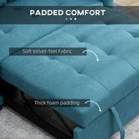HOMCOM 2 Seater Sofa Bed Convertible Click-Clack Settee Blue w/ Cushions Pockets