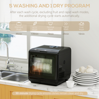 HOMCOM Countertop Dishwasher 4 Place Settings Dual Water Supply 6 Programs Black