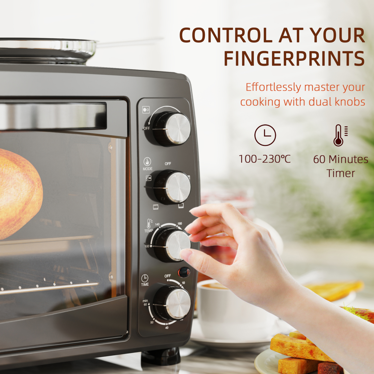 HOMCOM 36L Toaster Oven 2 Hot Plates 2600W Grill Roast Bake with Timer Black UK