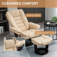 HOMCOM Swivel Manual Recliner Lounge Chair + Footrest Set PU Leather Beige 130kg