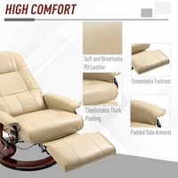 HOMCOM Ergonomic Recliner Office Chair PU Leather Lounger 145° Cream 120kg