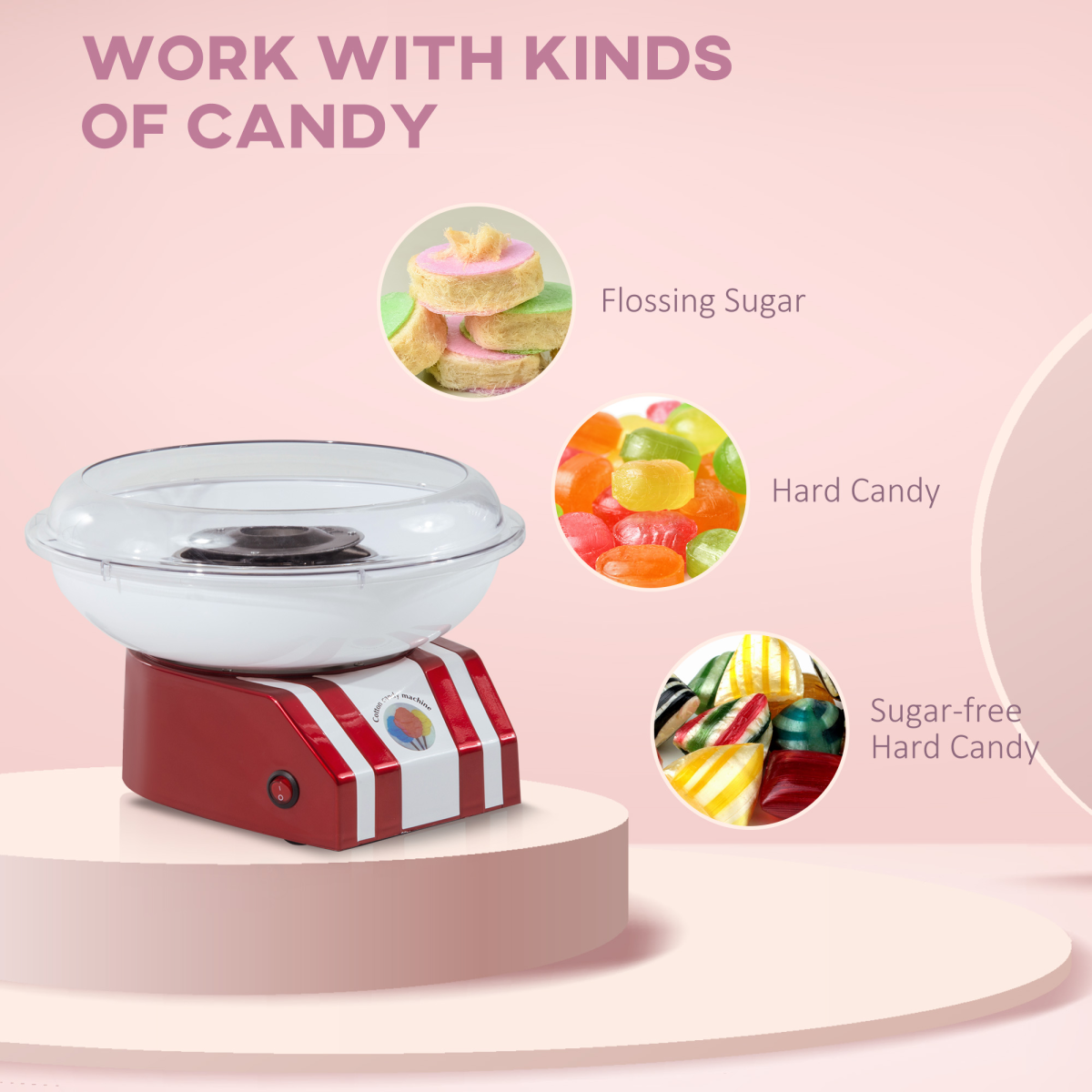 Candy Floss Machine 450W Stainless Steel Red/White 10 Bamboo Sticks UK Plug