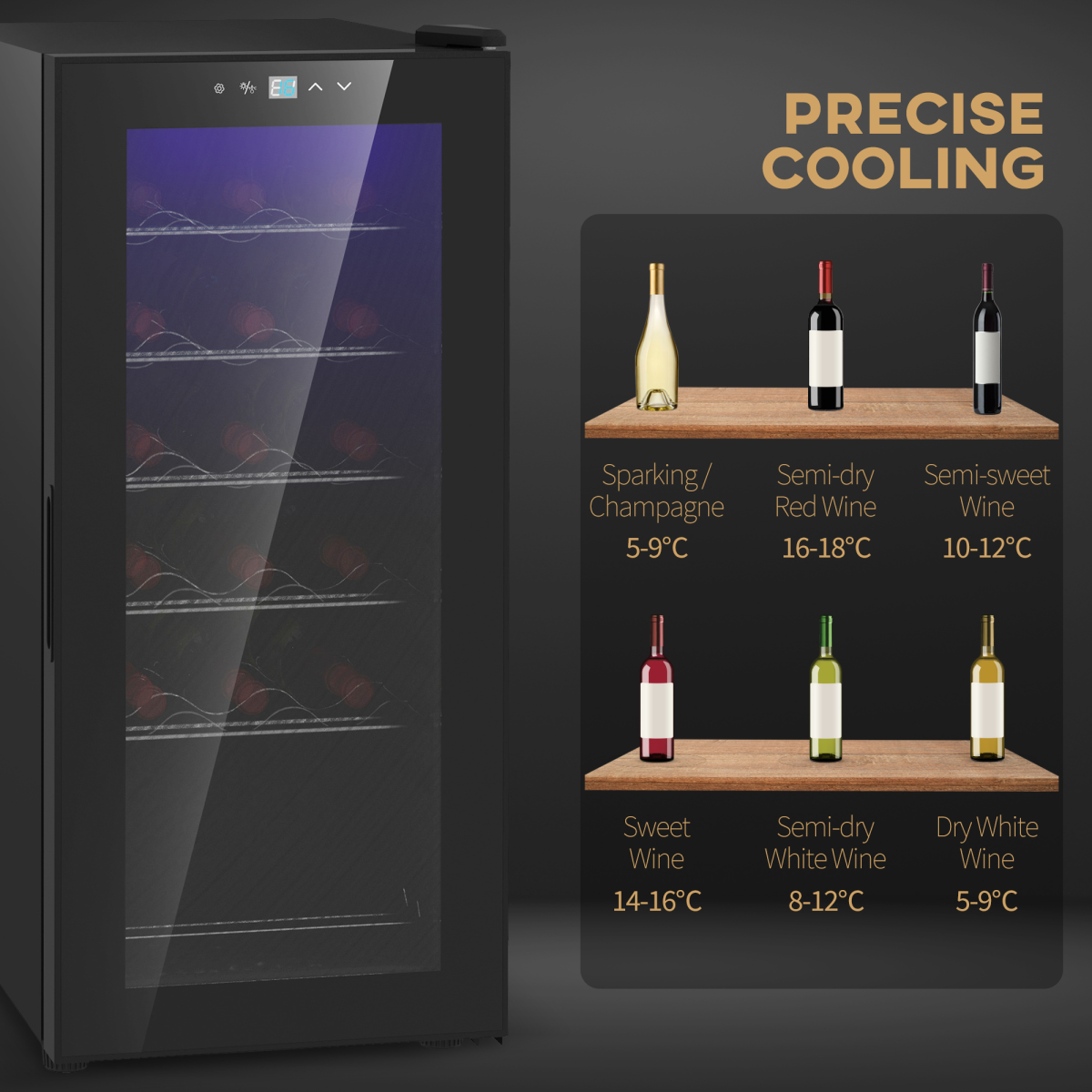 HOMCOM 50L Wine Cooler Fridge 18 Bottles Undercounter Glass Door LED 41dB