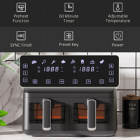Dual Air Fryer 8L 2 Baskets 8 Presets Timer 2500W Cookbook Non-stick UK Plug
