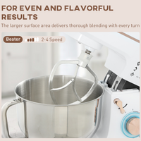 HOMCOM Electric Stand Mixer 5L 1400W Dough Hook Whisk Beater 6 Speed White