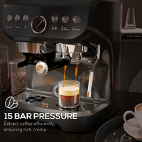 15 Bar Espresso Coffee Machine Black w/ Integrated Bean Grinder & Steam Wand