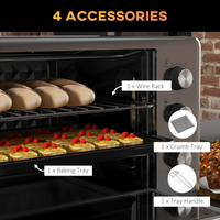 HOMCOM 30L Mini Oven 1600W Silver Adjustable Thermostat Timer 60 Min 3 Heat
