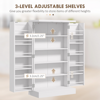 HOMCOM White Kitchen Cupboard Double Doors 5-Tier Shelf 12 Spice Racks