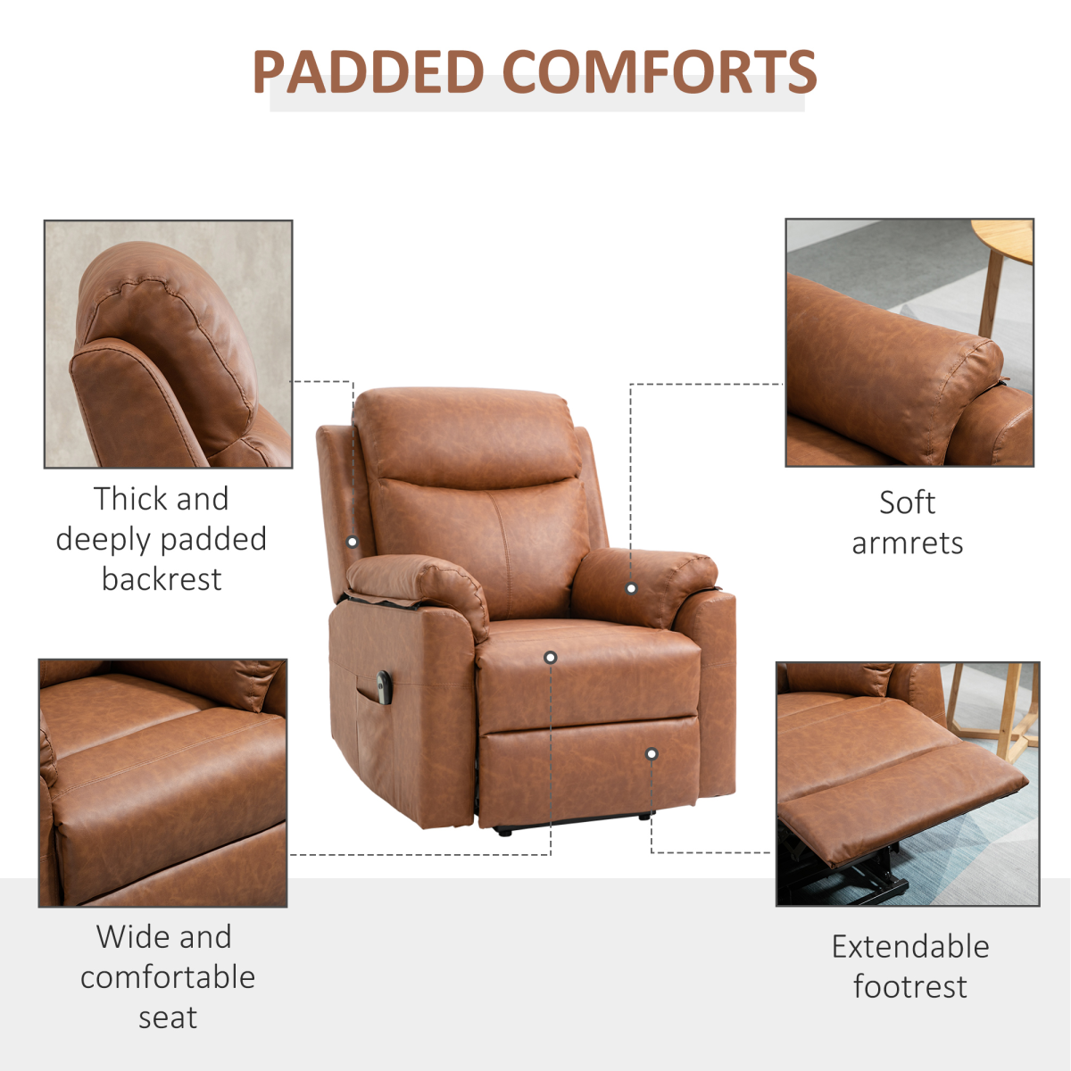 HOMCOM Electric Power Lift Chair Riser Recliner w/ Remote Control Brown 120kg