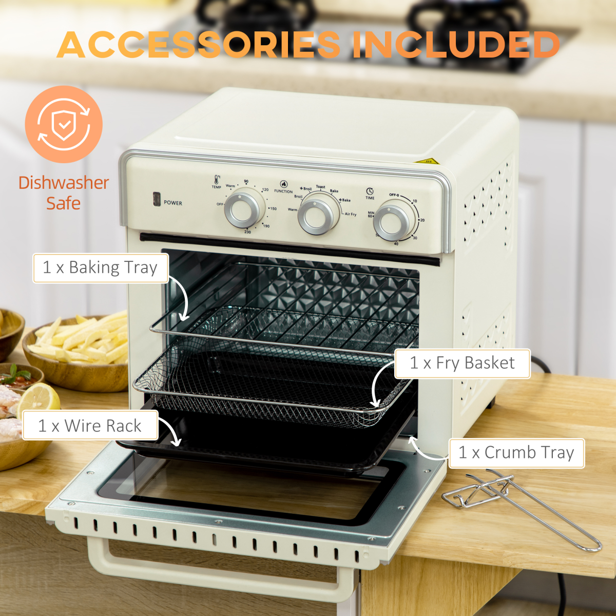HOMCOM 7-in-1 20L Toaster Oven Air Fryer 4-Slice 1400W Timer 90-230℃ 360°