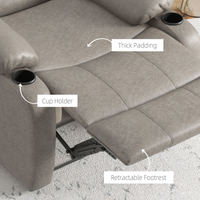 HOMCOM Faux Leather Recliner Armchair with Cup Holders, 135° Manual UK, 150kg